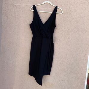 Andeaw Little Black Dress Size Small V Neck Short Sleeve Side Tie Midi Silky New